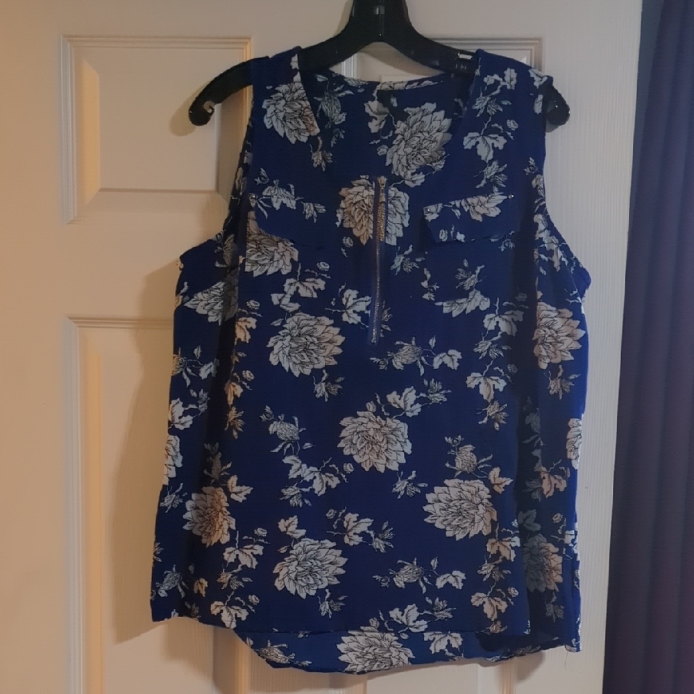 Floral Blue Sleeveless Top